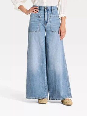 NWT Women's Size 0 Palazzo Wide Leg Slim Hip Relaxed Thigh Denim Jeans